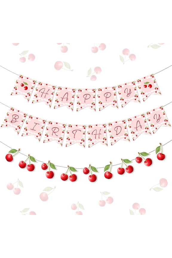 Cherry Happy Birthday Banner Garland Cherry Birthday Party Decor Red and Pink Cherry Themed Birthday Banner Sweet Cherry Garland Fruit Party Banner for Girls Women Birthday Party Supplies