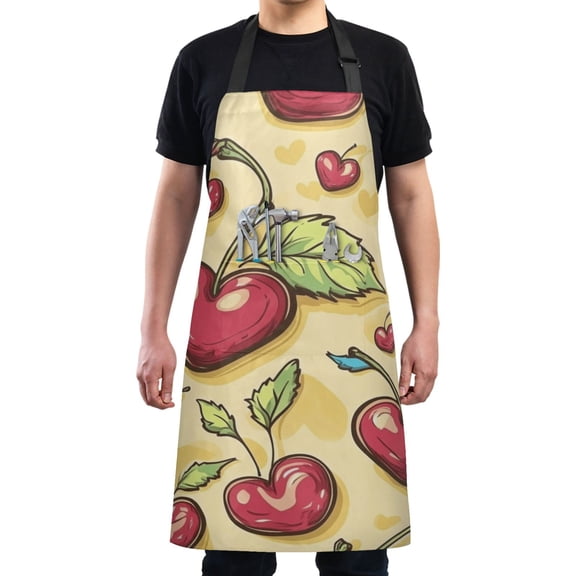 Cherry Hearts on Brown Chef Kitchen Apron with Pockets for Women Waterproof Aprons for Cooking Baking
