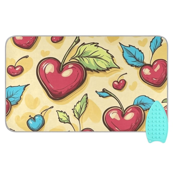 Cherry Hearts on Brown Ironing Mat Blanket for Table Top Travel Portable Ironing Board Pad 47.2x27.6 Inch