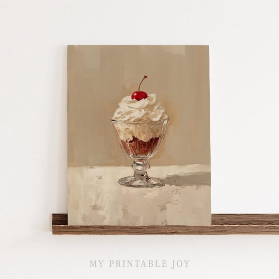 Cherry Ice Cream with Whipped Cream, Vintage Dessert Poster Wall Art Whimsical Retro Kitchen Sweet Treat 156, Size 24x36 UNFFRAMED F03.1.7l1472