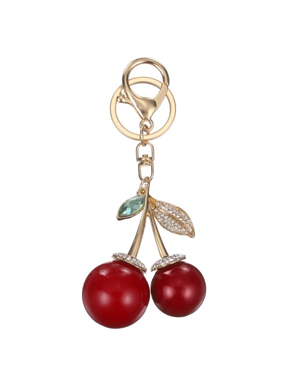 Cherry Keychain for Women Handbags Charm Rhinestone Cherry Leaf