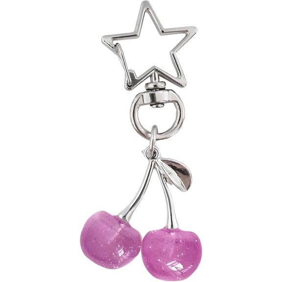Cherry Keychain with Star Buckle, Cute Red Cherry Keyring Bag Charm Y2K Aesthetic Purse Pendant for Keys or Backpack