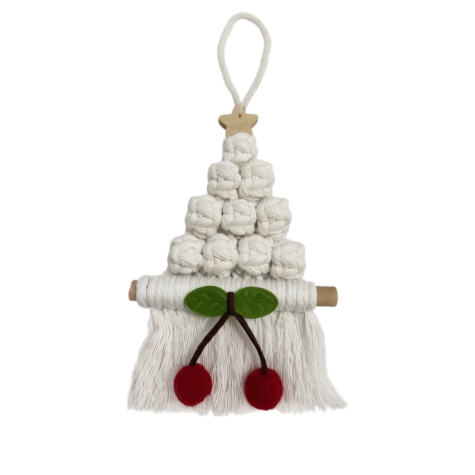 Cherry Knit Christmas Tree Hanging Ornament, Yarn Texture, Handwoven ...