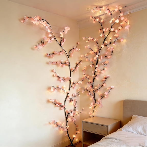 Cherry LED Tree Branch Lights for Wall, Cherry Blossom Willow Vine Lights Decor with 48 LED Flower String Lights and USB Powered ,8 Lighting Modes for Indoor Window Wedding Outdoor Decor