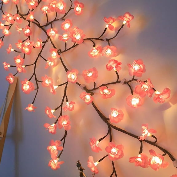 Cherry LED Tree Branch Lights for Wall, Cherry Blossom Willow Vine Lights Decor with 48 LED Flower String Lights and USB Powered ,8 Lighting Modes for Indoor Window Wedding Outdoor Decor