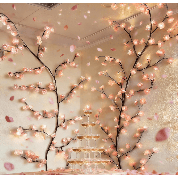 Cherry LED Tree Branch Lights for Wall, Cherry Blossom Willow Vine Twig Decor Garland, USB-Powered with 8 Lighting Modes,Christmas Decorations Indoor for Home Wall Door Window 1.8M 96LED