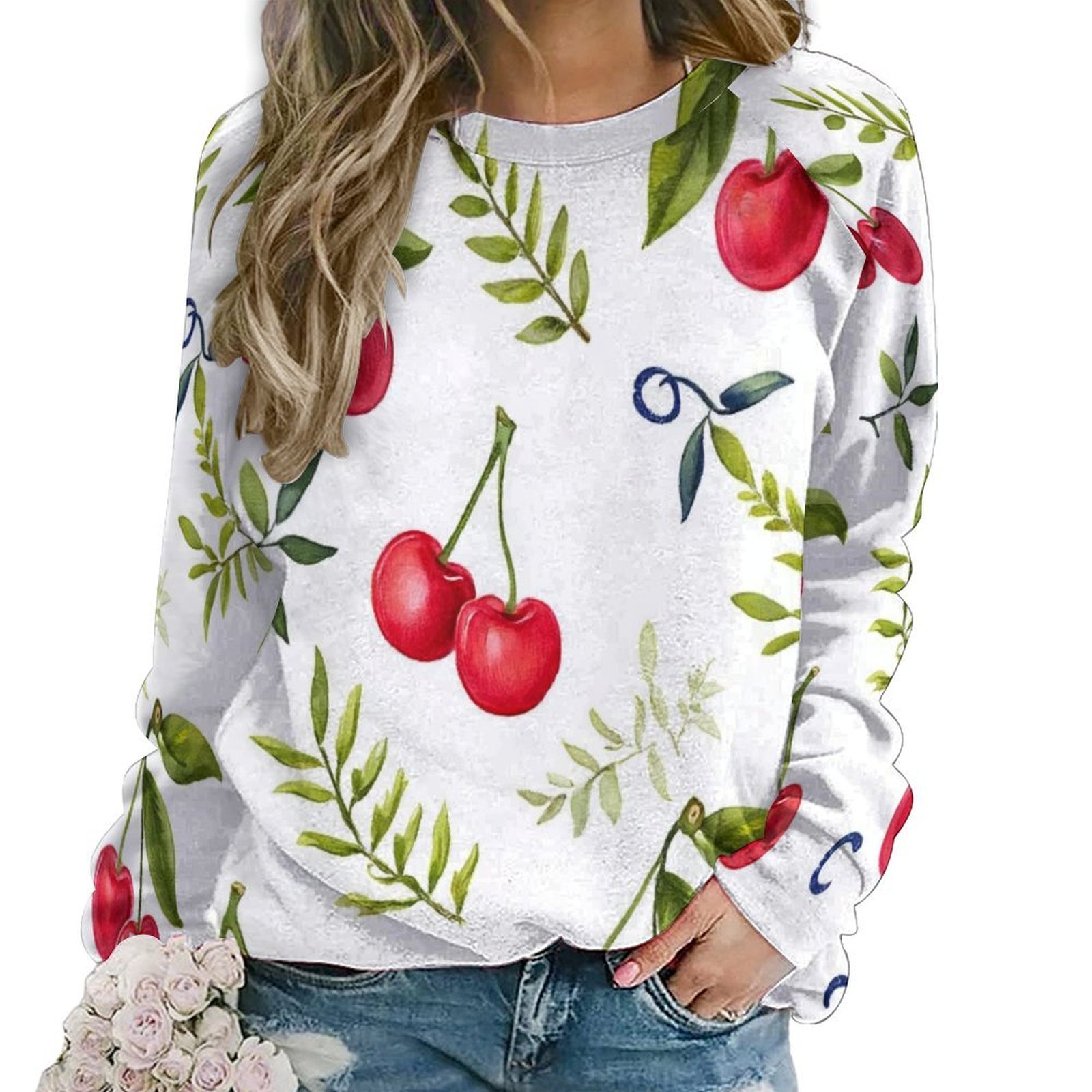 Red Flower Paisley Pattern Print Women Men Pullover Hoodie main image 1