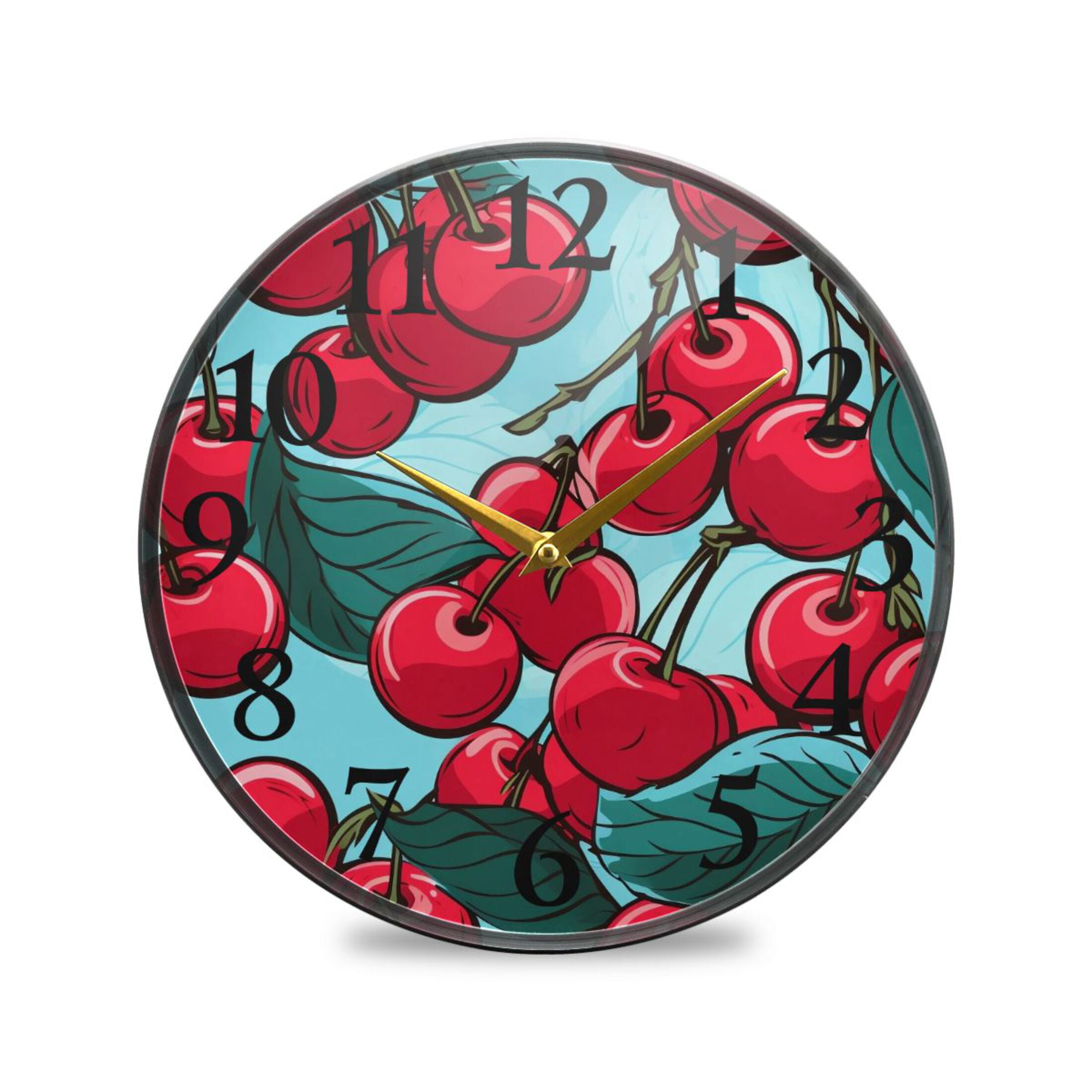 Cherry Leaf Wall Clocks Battery Operated 9.5 Inch Round Clock Acrylic ...
