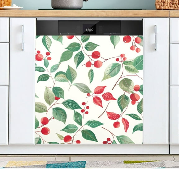 Cherry Leaves Dishwasher Magnetic Refrigerator Magnet Cover Kitchen Art Panel Decal Sticker Home Decorative 23"x26"