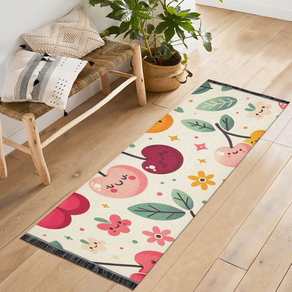 Cherry Leaves Flowers Runner Rug Machine Washable Area Rugs Carpet Non Slip Entryway Mat for Bedroom Entryway Front Door