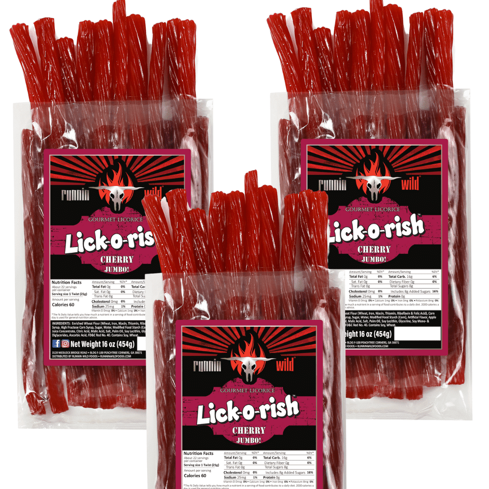 Cherry Licorice Candy | JUMBO Soft and Chewy Twists | Lick-o-Rish