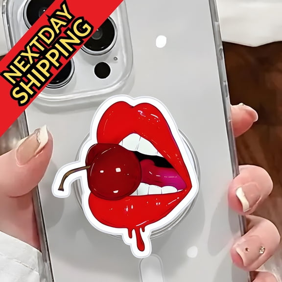 Cherry Lips MagSafe Phone Grip: Kawaii Red Lips & Cherry Magnetic Phone Holder, Fun Gift for Teens, Trendy Phone Accessory for Kawaii Lovers