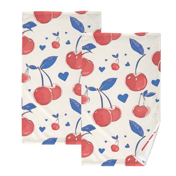 Cherry Love Pattern Cotton Towel Set Face Hand Towels 2 Pack Soft Absorbent 16x28in