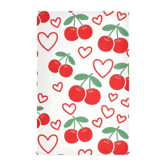 Cherry Love Pattern Kitchen Towels Waffle Weave Decorative Tea Towels Multi Use Dishcloths 28x18in