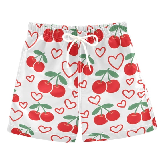 Cherry Love Pattern Swim Trunks Quick Dry Beach Pool Board Shorts Lightweight Stylish Print Sizes 2T to XL