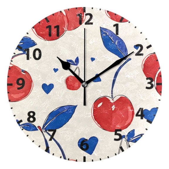 Cherry Love Pattern Wall Clock 10in Round Artistic Oil Painting Home Decor Desk Table Clock
