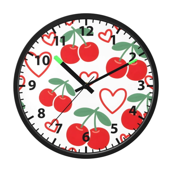 Cherry Love Pattern Wall Clock 12 Inch Voice Activated Night Light Silent Non Ticking