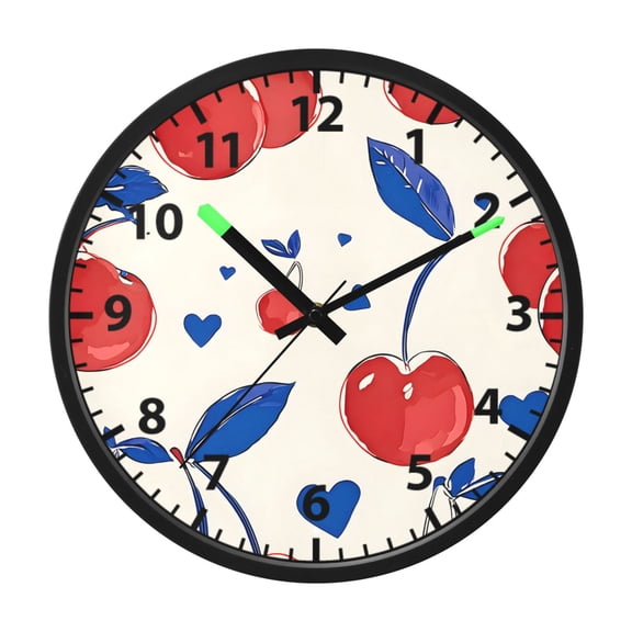 Cherry Love Pattern Wall Clock 12 Inch Voice Activated Night Light Silent Non Ticking