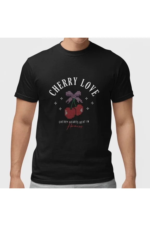 Cherry Love Pixel Hearts Valentine Graphic T-shirt