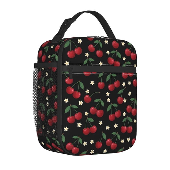 Cherry Lunch Box, Aesthetic Mixed Fruit Insulated Bag, Reusable Thick Lining Thermal Bento Pack With Shoulder Strap, Large Handheld Container For Adults