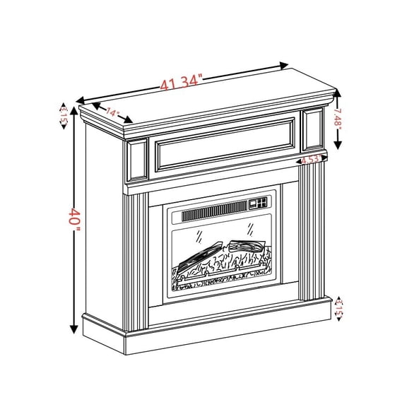 Cherry MDF Fireplace Mantel Only, 41.34W x 14D x 40H, Classic Design for Living Room, Fits 23 Fireplace Insert (Not Included), Space-Saving Stand with Remote Control