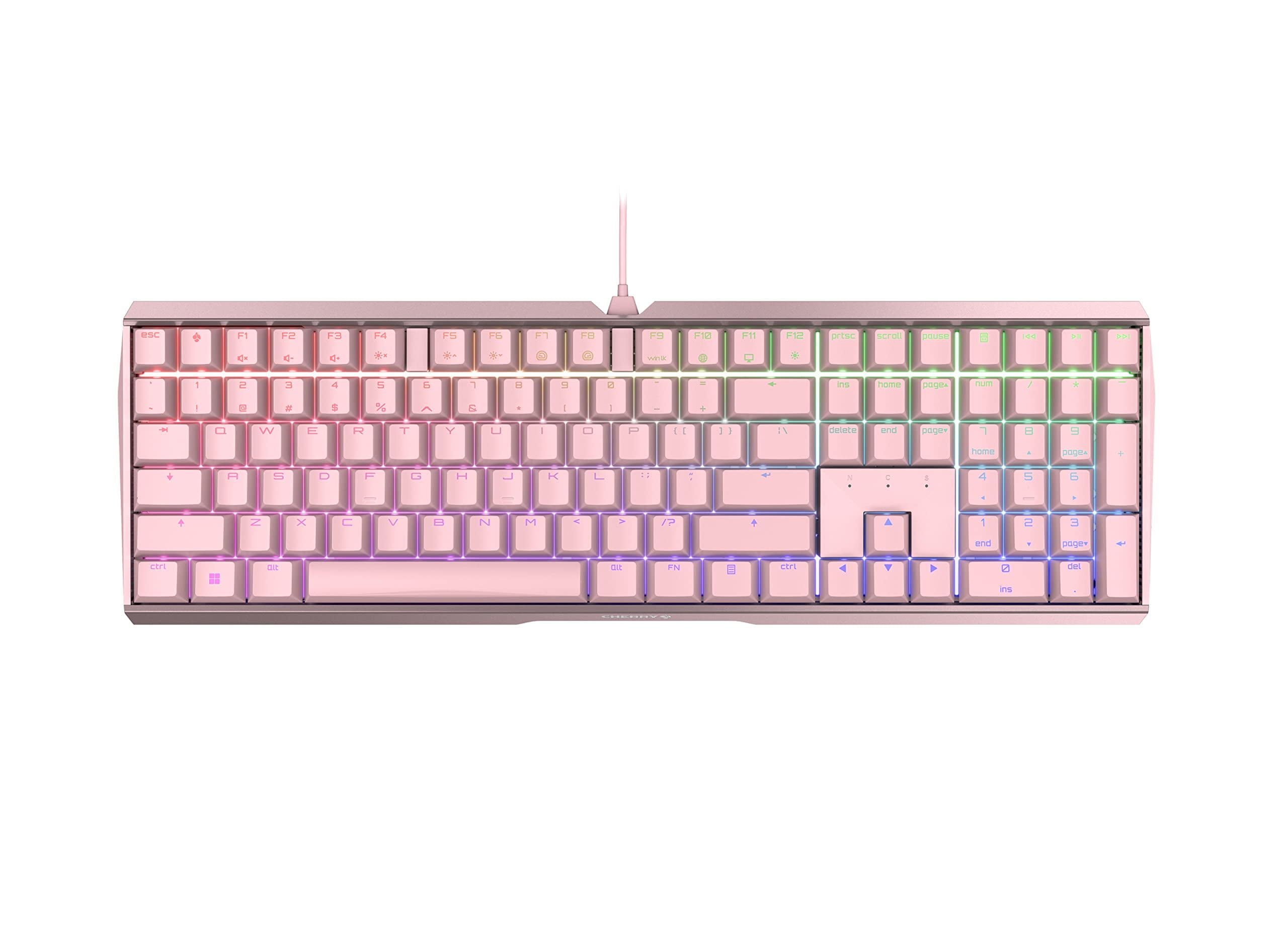 Cherry MX 3.0 S Wired Mechanical Gaming Keyboard. Aluminum Housing Built for Gamers w/MX Blue Switches. RGB Backlit Color Display Over 16m Colors. Pink