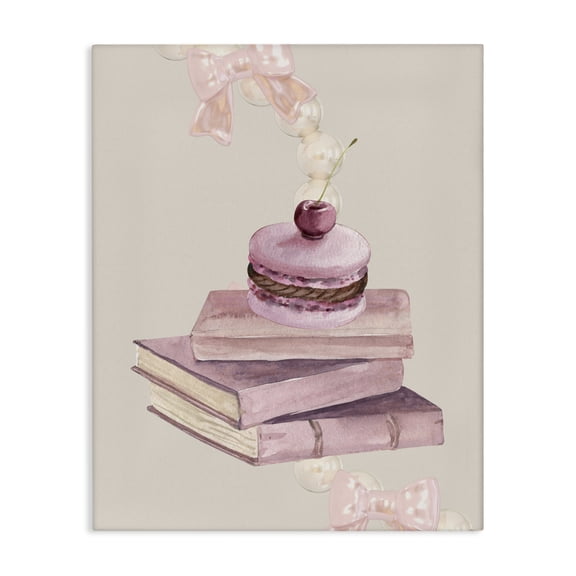 Stupell Industries Cherry Macaron on Book Stack Canvas Wall Art, design by Jesse Keith