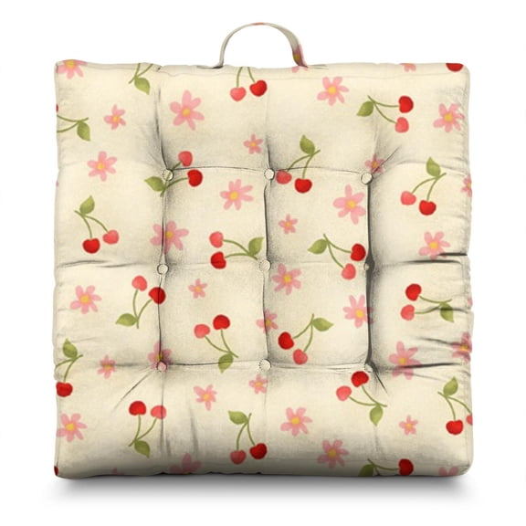 Cherry Meditation Pillow – 22x22 Inch Large Floor Cushion, Soft Dutch Velvet Seat for Yoga & Lounge, Sweet Red Cherry Fruit Pattern (Cute Candy Aesthetic for Cherry Lovers)