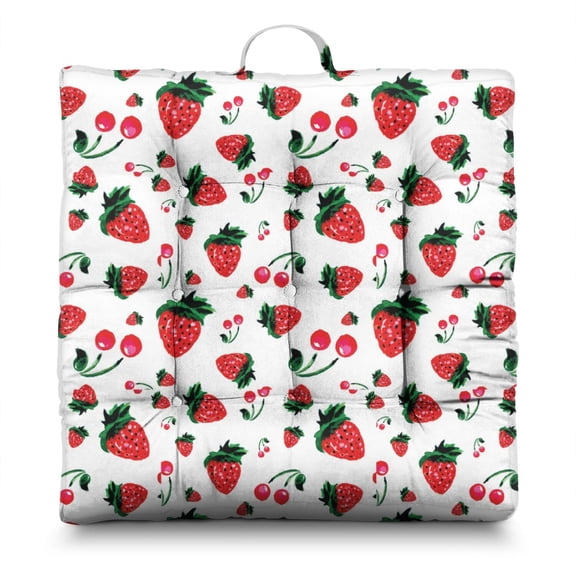 Cherry Meditation Pillow – 22x22 Inch Large Floor Cushion, Soft Dutch Velvet Seat for Yoga & Lounge, Sweet Red Cherry Fruit Pattern (Cute Candy Aesthetic for Cherry Lovers)