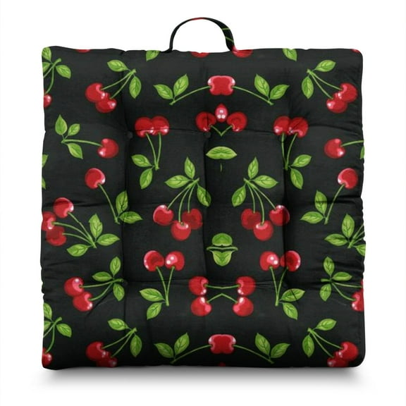 Cherry Meditation Pillow – 22x22 Inch Large Floor Cushion, Soft Dutch Velvet Seat for Yoga & Lounge, Sweet Red Cherry Fruit Pattern (Cute Candy Aesthetic for Cherry Lovers)