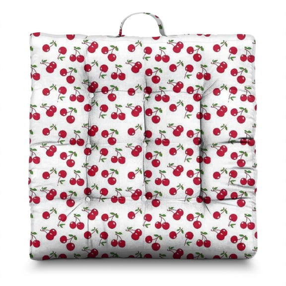 Cherry Meditation Pillow – 22x22 Inch Large Floor Cushion, Soft Dutch Velvet Seat for Yoga & Lounge, Sweet Red Cherry Fruit Pattern (Cute Candy Aesthetic for Cherry Lovers)