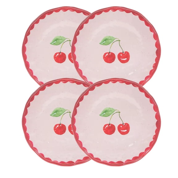 Cherry Melamine Plates 9 in - 4 pc Dinnerware Set - Party Serving Dish Scalloped