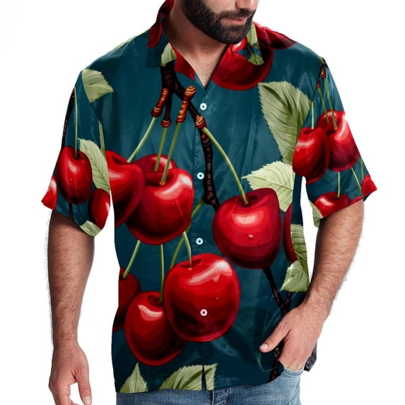 Cherry Men's Short Sleeve Hawaiian Beach Shirt Casual Printed Button Down Summer Unisex Casual Shirt