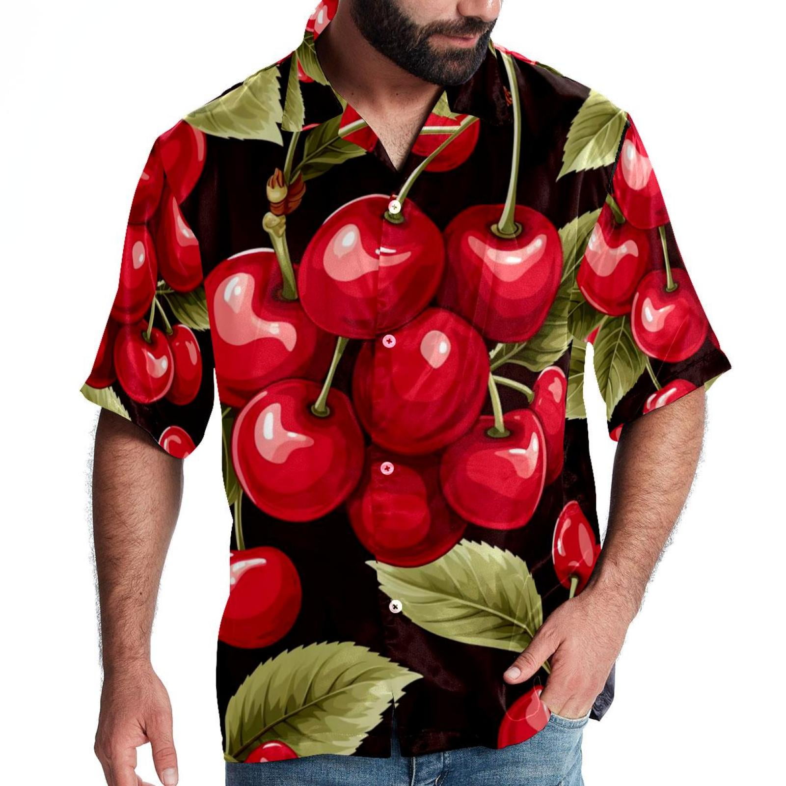 Cherry Men's Short Sleeve Printed Button Down Hawaiian Beach Shirts ...