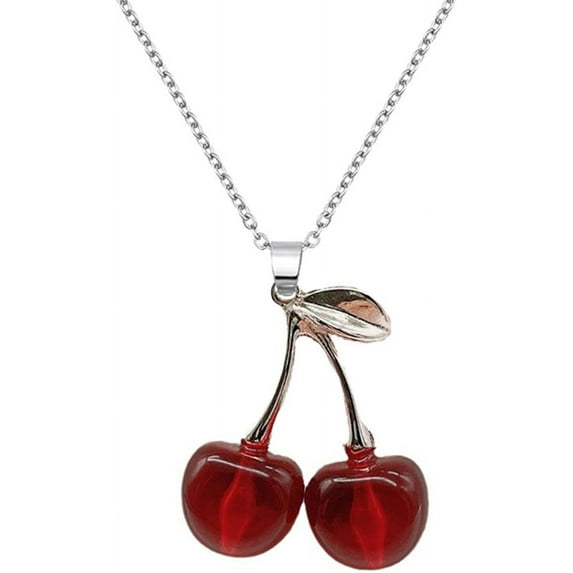 Cherry Necklace Cute 3D Red Pendant Gothic Adjustable Chain Lovely Choker