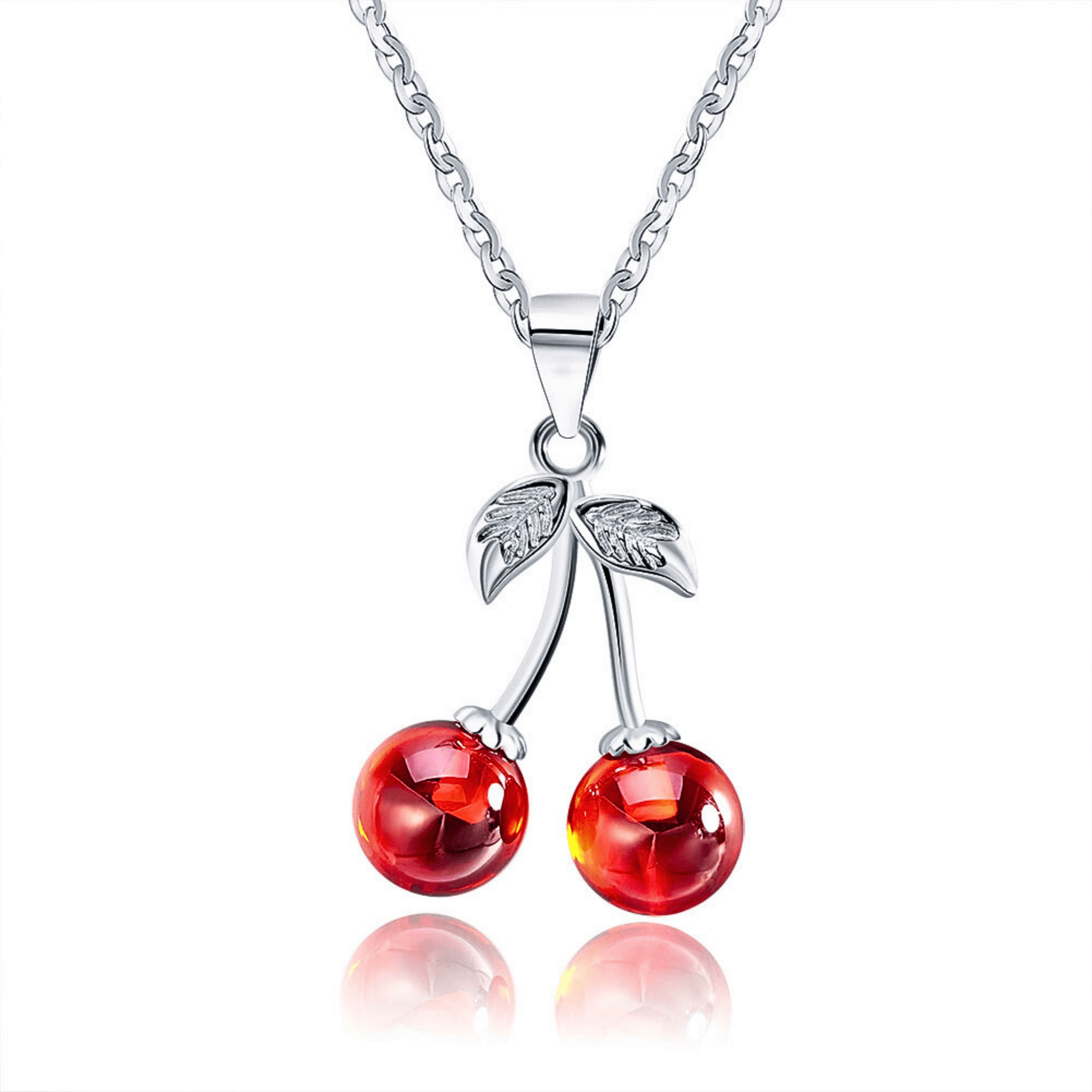 Cherry Necklace for Women Red Agate Sterling Silver Pendant