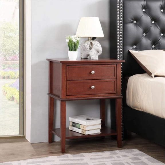 Cherry Nightstand with Storage - Sleek and Sturdy Measures 28"H x 22"W x 16"D. Quick and easy to assemble with clear steps.