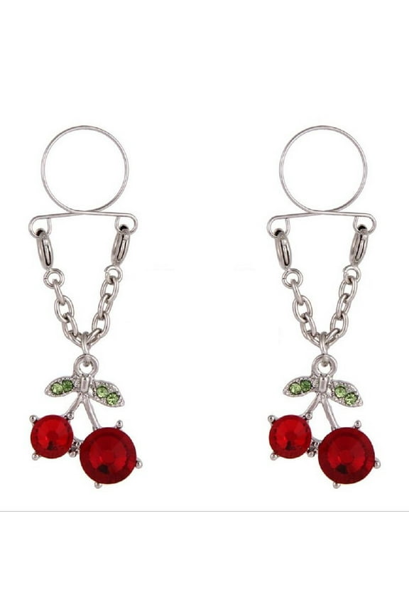 Cherry Non Pierced Clip On Nipple Ring Women Crystal Fake Dangle Adjustable Body Jewelry