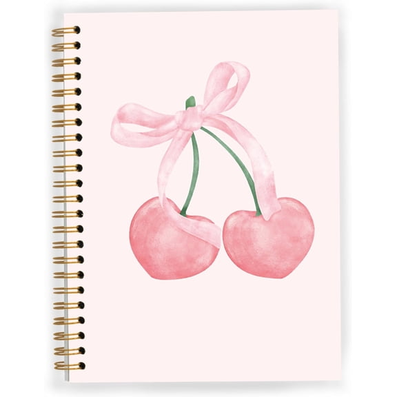 Cherry Notebook, Bow Preppy Girly Spiral Notebook 5.5x8.3, Aesthetic Journal for Women, Office Supplies, Preppy Gifts for Women, Spiral Journal