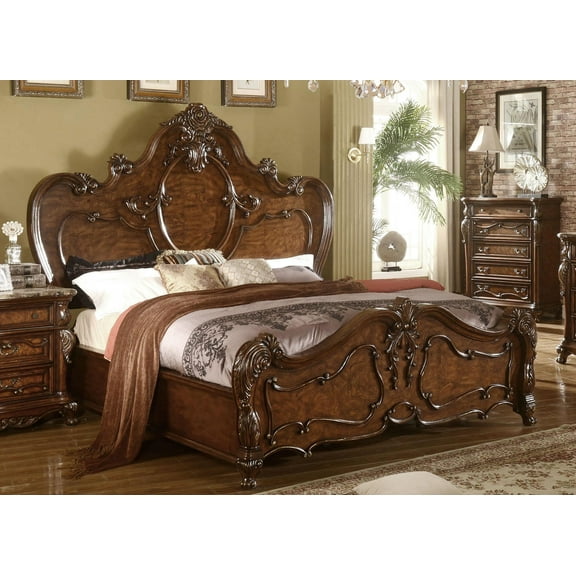 Cherry Oak Carved Wood Cal King Bed B7189 Mcferran Traditional Classic