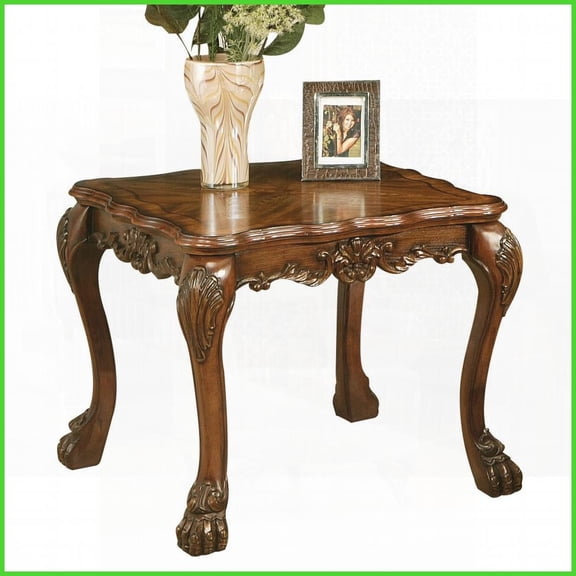 Cherry Oak Coffee Table with Vintage Hand-Brush Finish Rustic Charm & Stable Claw Legs for Living Room