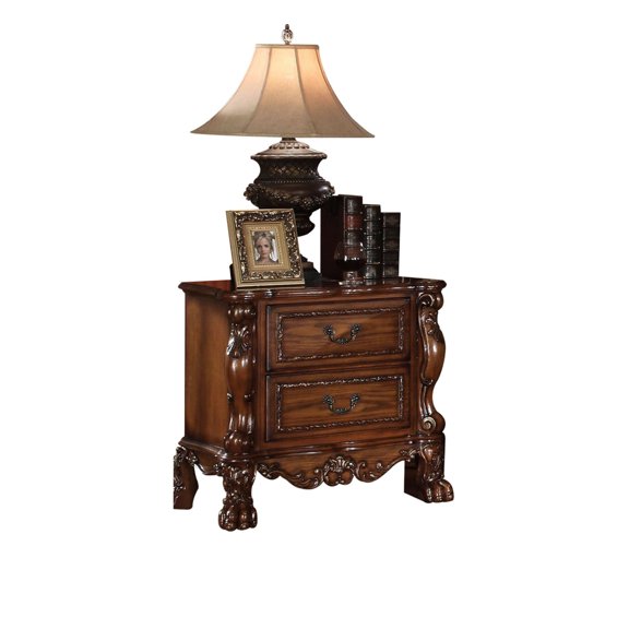 Cherry Oak Finish Nightstand with Felt-Lined Drawers / Bedroom Reading Book Storage