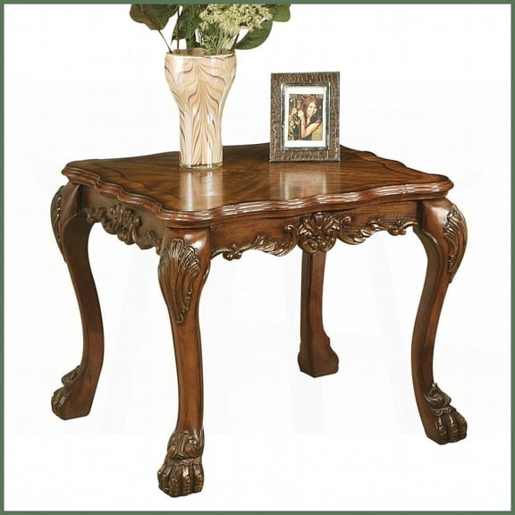 Cherry Oak Vintage Hand-Brush Coffee Table for Living Room - Rustic Charm, Natural Wood Grain & Stable Claw Legs
