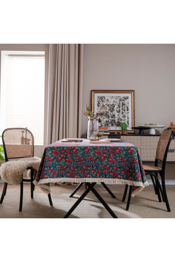 Cherry Party Linens Rectangle Tablecloths, Waterproof Table Cloth with Tassel,Wrinkle Free Table Cover Decoration for Kitchen Dinning Party Holiday