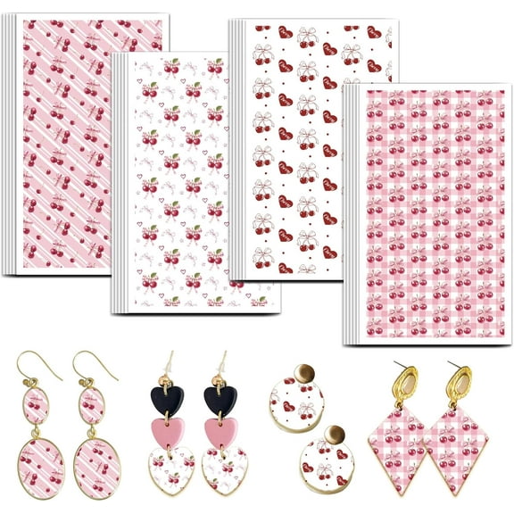 Cherry Pattern Clay Transfer Paper 4 Design 24 Pcs Transfer Paper for Polymer Cherry Polymer Clay Transfer Sheets Fruit Theme Small Transfer Paper for Jewelry Making Colorful DIY
