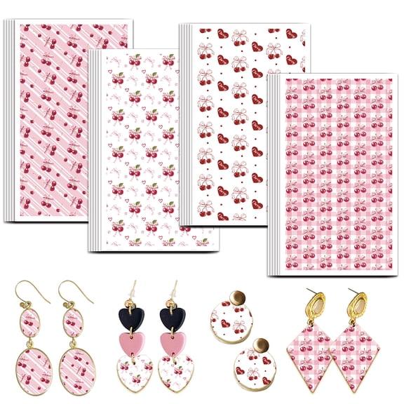 Cherry Pattern Clay Transfer Paper 4 Design 24 Pcs Transfer Paper for Polymer Cherry Polymer Clay Transfer Sheets Fruit Theme Small Transfer