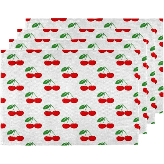 Cherry Pattern Placemats Set of 4 Table Mats Washable Placemat Waterproof Place Mats for Home Party Dining Table Decor 18x12 in