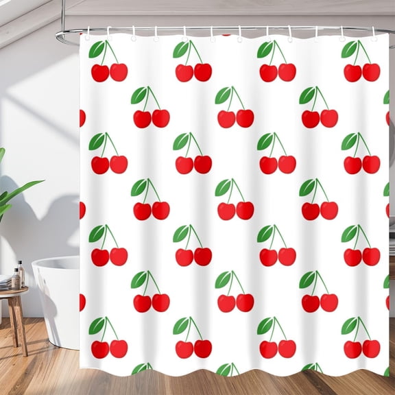 Cherry Pattern Shower Curtain for Bathroom Shower Curtain Set with 12 Hooks Waterproof Fabric Bath Curtain for Bathtub Restroom Decor, 72 X 72 in