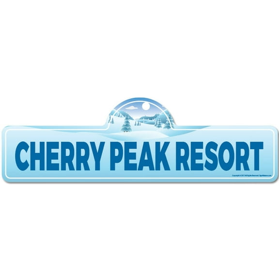 Cherry Peak Resort Street Sign | Indoor/Outdoor | Skiing Skier Snowboarder Décor for Ski Lodge Cabin Mountian House | SignMission personalized gift