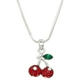 thumbnail image 1 of Cherry Pendant Necklace, Rhinestone Crystal, Rhodium Plated, 17 Inch Snake Chain - J0341, 1 of 3